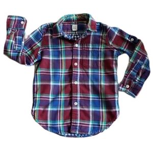 GAP Kids Jewel Tone Plaid Button Down Shirt